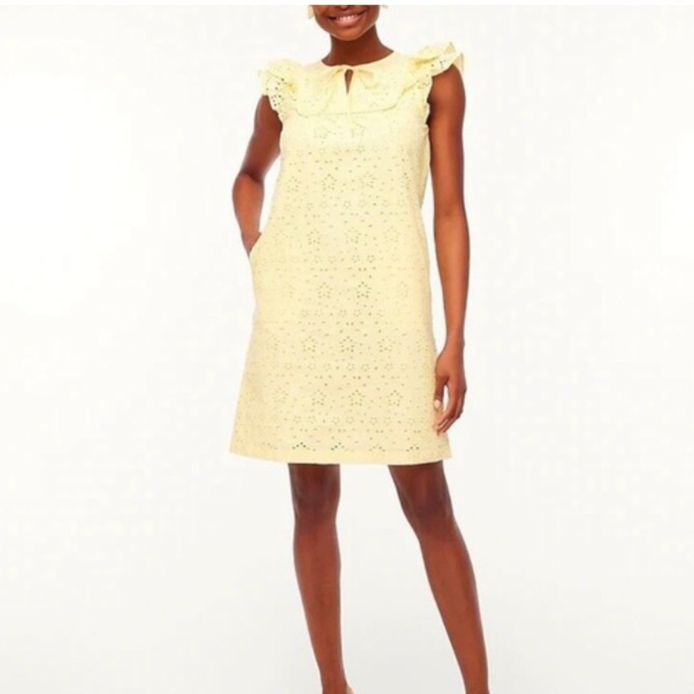 J Crew Yellow Eyelet Flutter-Sleeve Mini Dress NWT Size 4